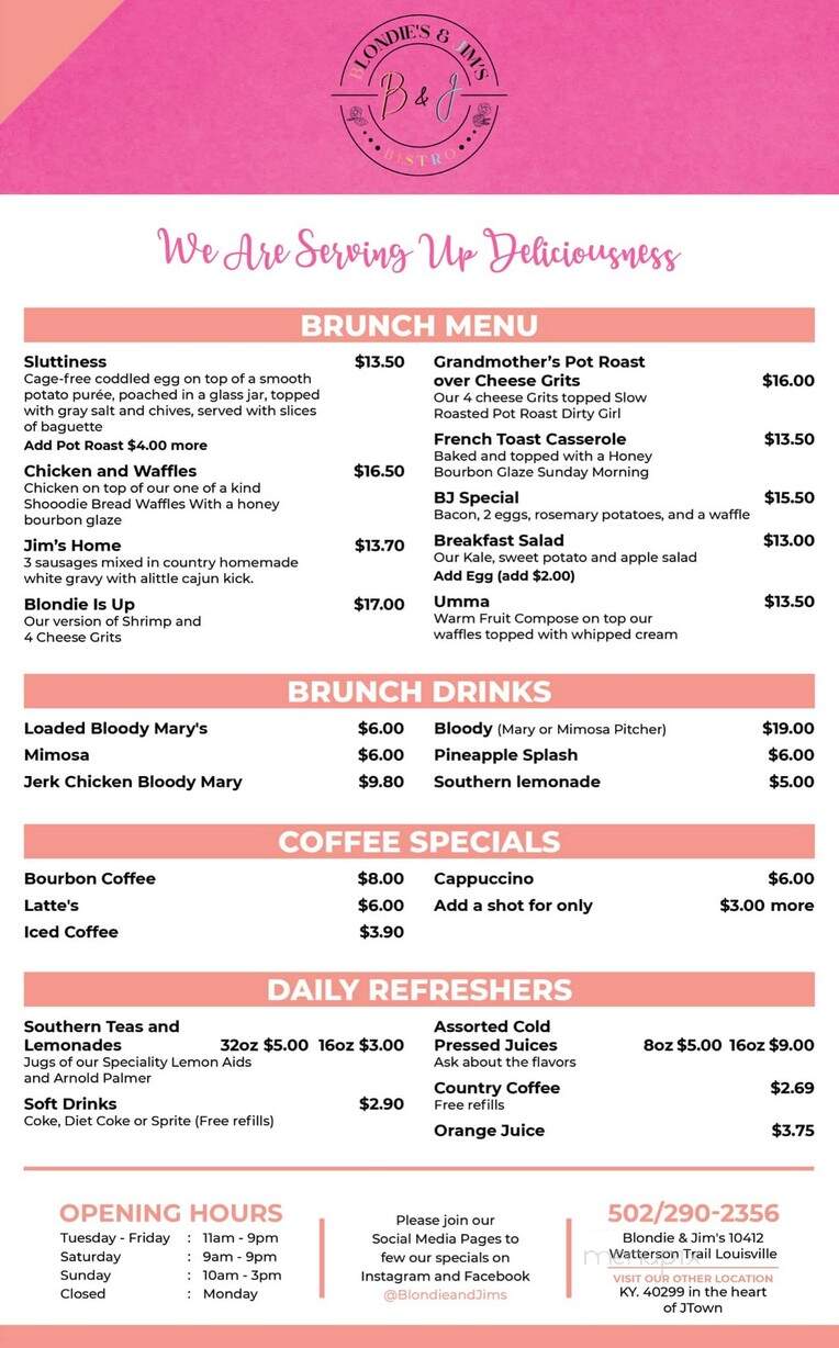 Blondie & Jim's Bistro - Prospect, KY menu_pic