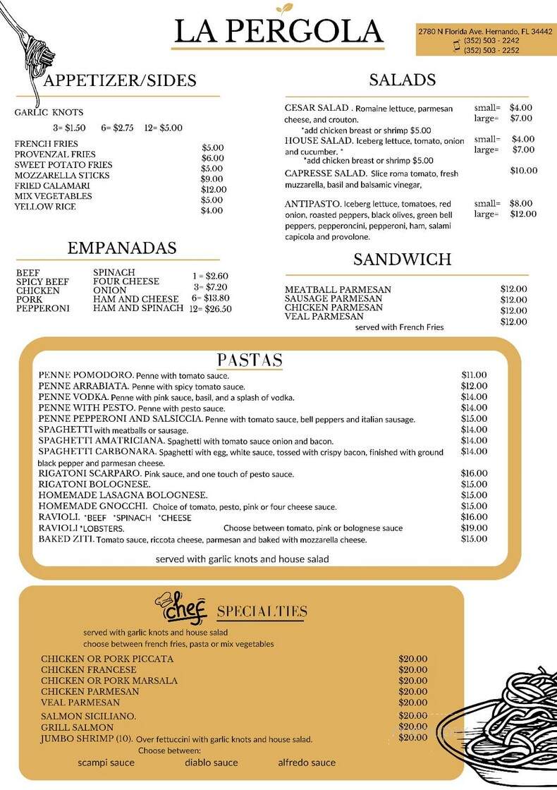 La Pergola Italian Argentinian Ristorante - Hernando, FL menu_pic