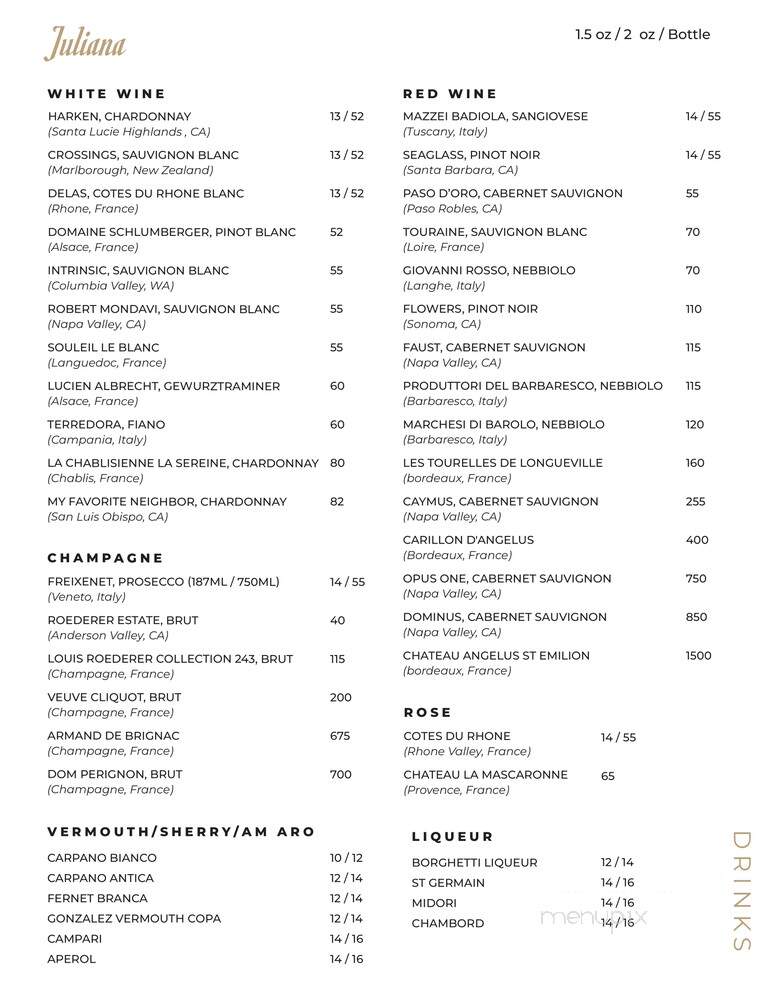 Juliana Los Angeles - Los Angeles, CA menu_pic