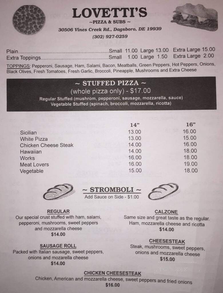 Lovetti's Pizza and Subs - Dagsboro, DE menu_pic