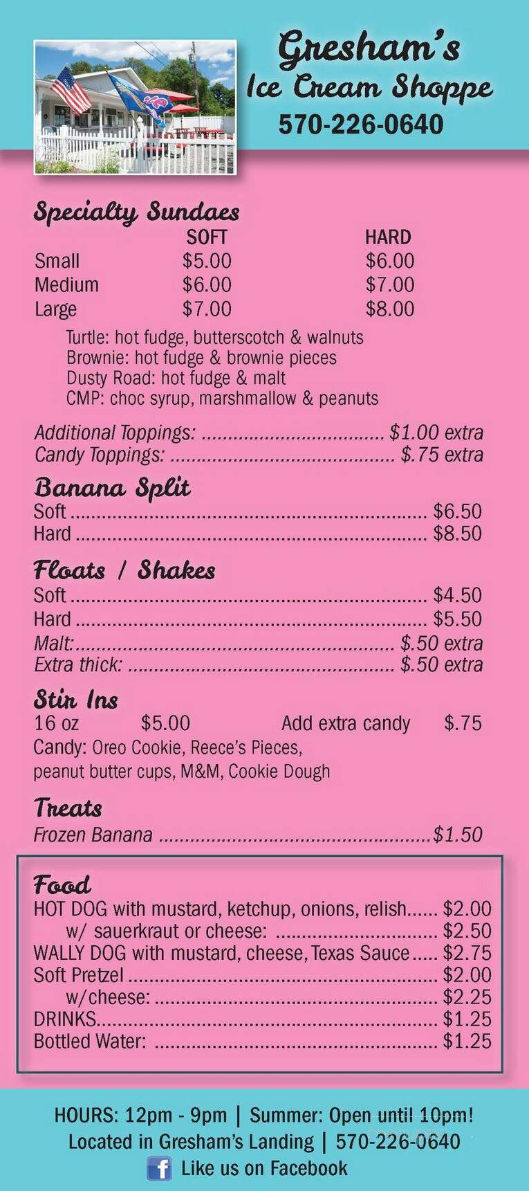 Greshams Ice Cream Shoppe - Hawley, PA menu_pic