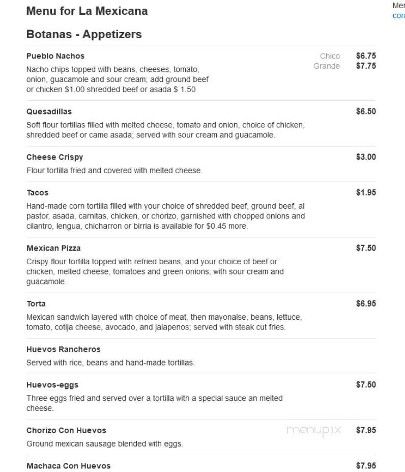 La Mexicana - Pullman, MI menu_pic