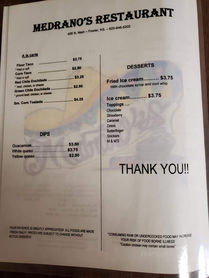 Madranos - Fowler, KS menu_pic