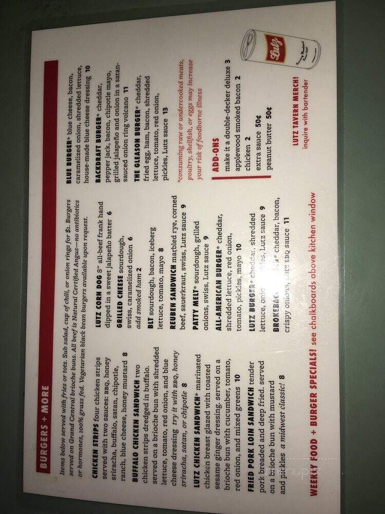 Lutz Tavern - Portland, OR menu_pic