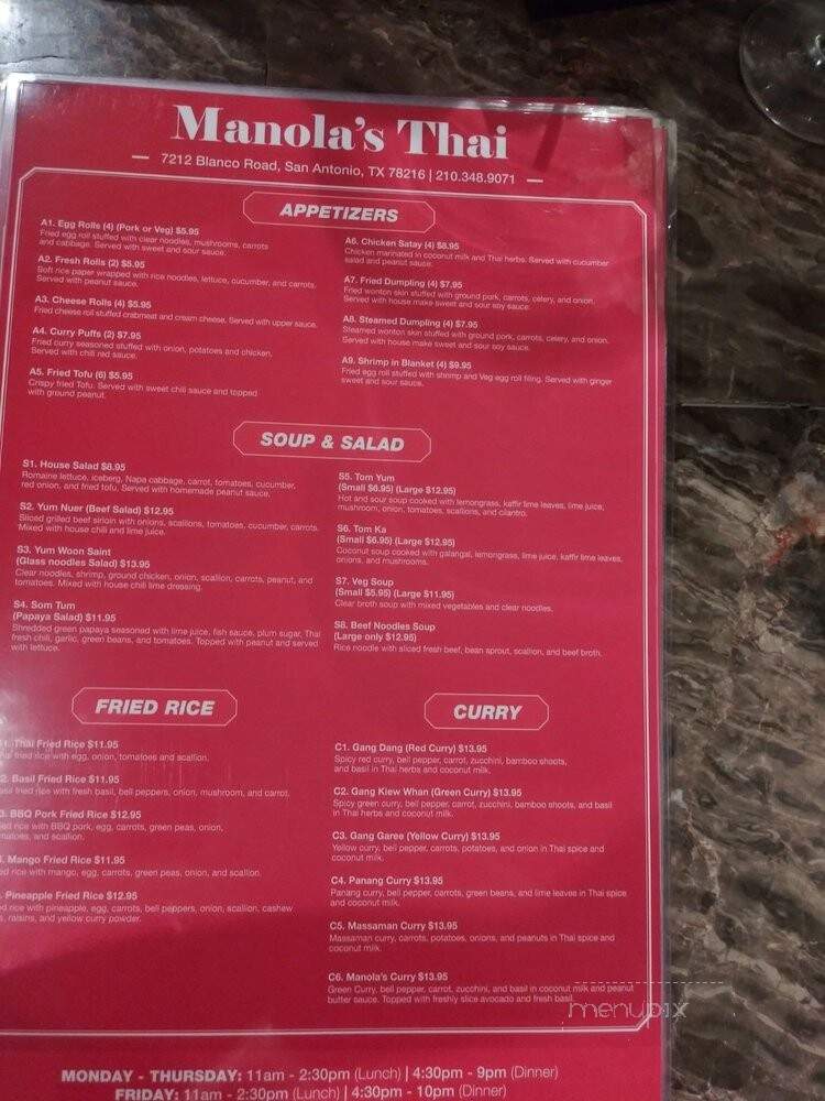 Manola's Thai & Vietnamese Cuisine - San Antonio, TX menu_pic