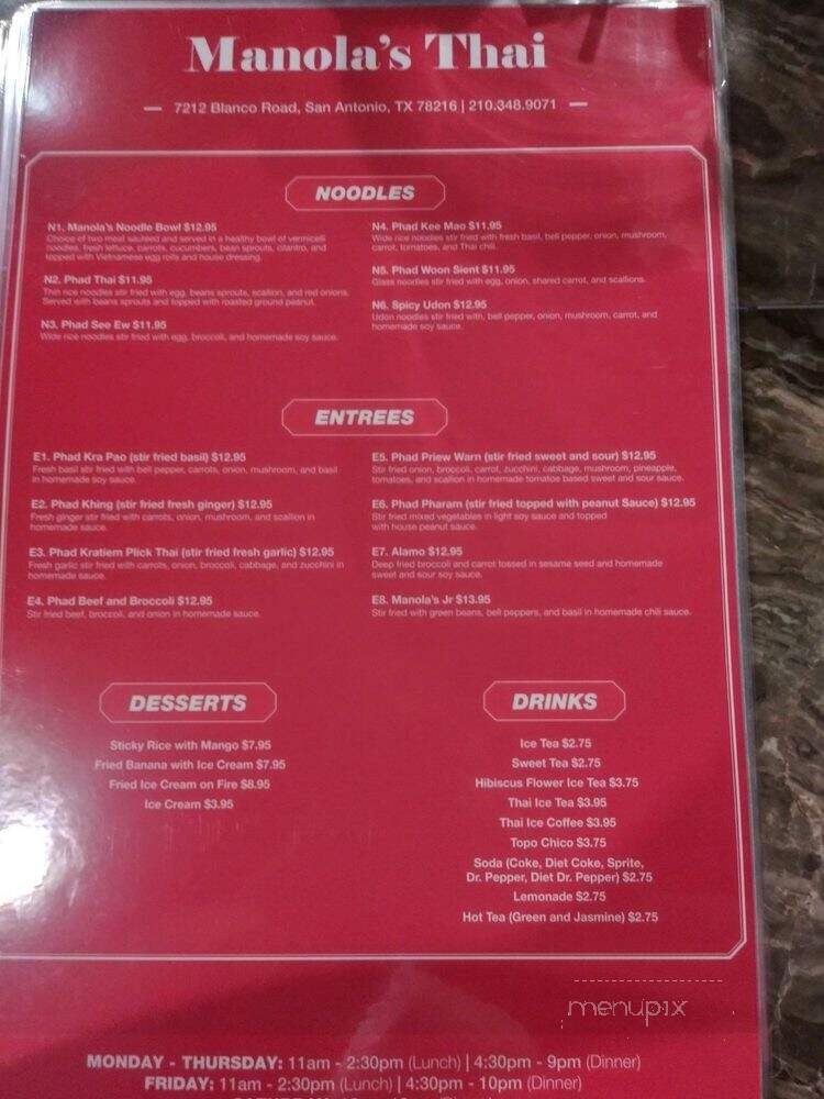 Manola's Thai & Vietnamese Cuisine - San Antonio, TX menu_pic