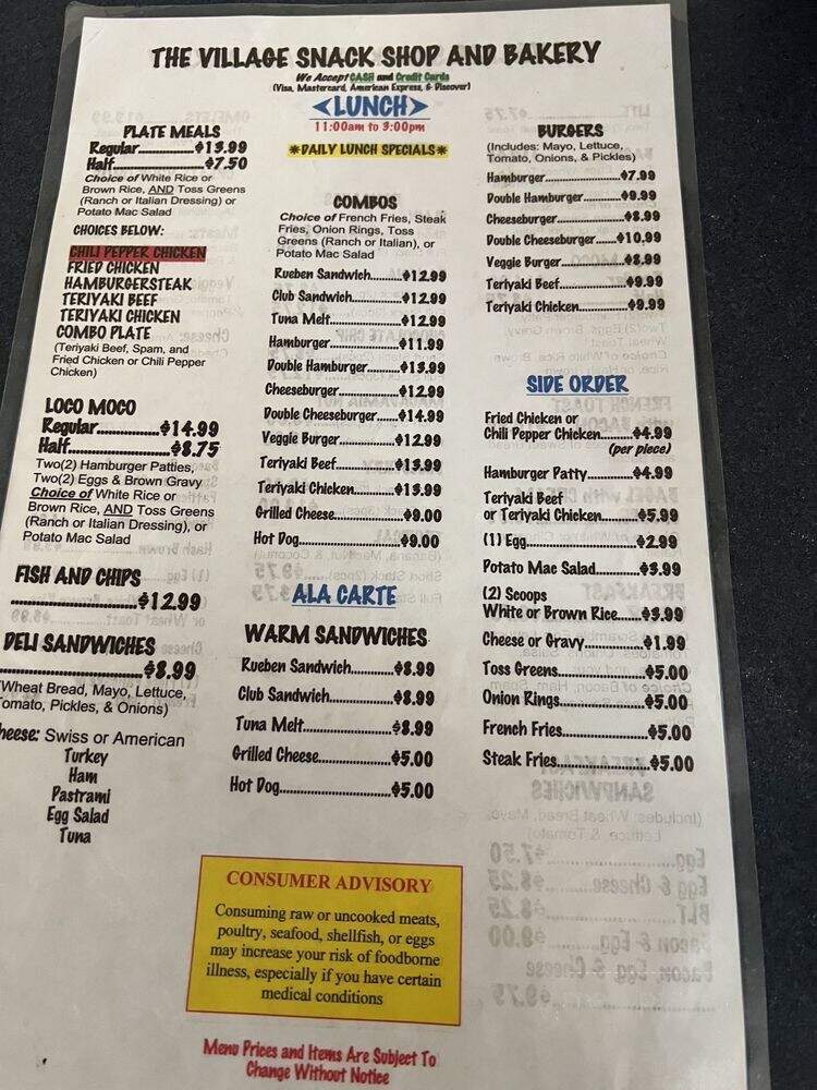 Village Snack & Bakery Shop - Hanalei, HI menu_pic