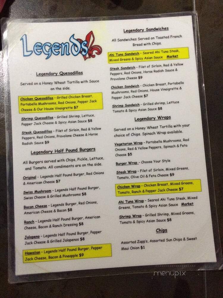 Legends Annex - Lafayette, LA menu_pic