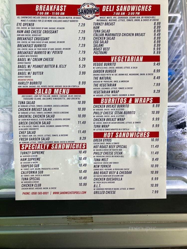 Sandwich Stop - San Diego, CA menu_pic