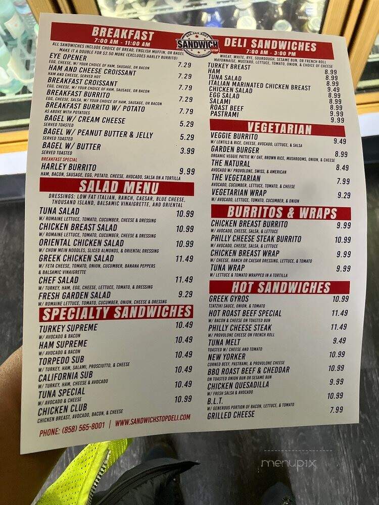 Sandwich Stop - San Diego, CA menu_pic