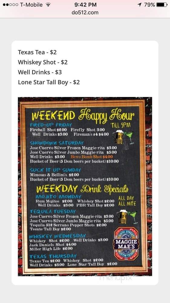 Maggie Mae's - Austin, TX menu_pic