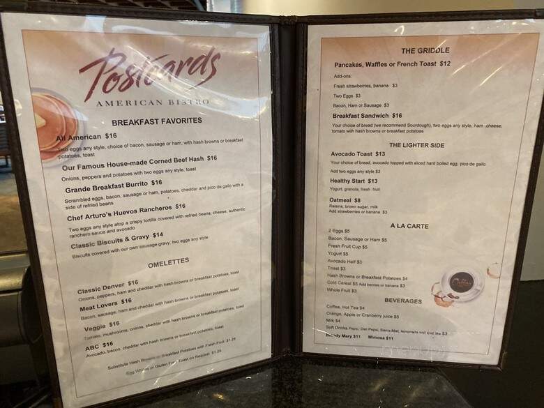 Postcards American Bistro - San Diego, CA menu_pic