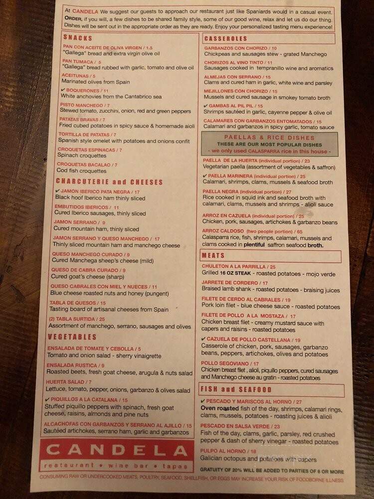 Candela - Wilton Manors, FL menu_pic