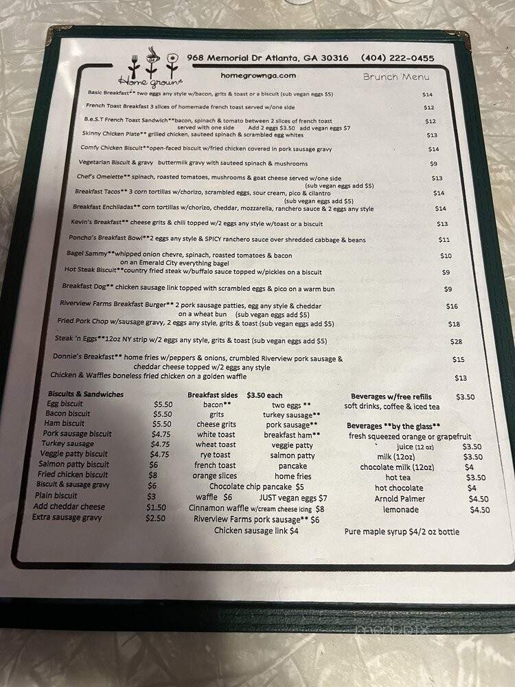 Home Grown GA - Atlanta, GA menu_pic