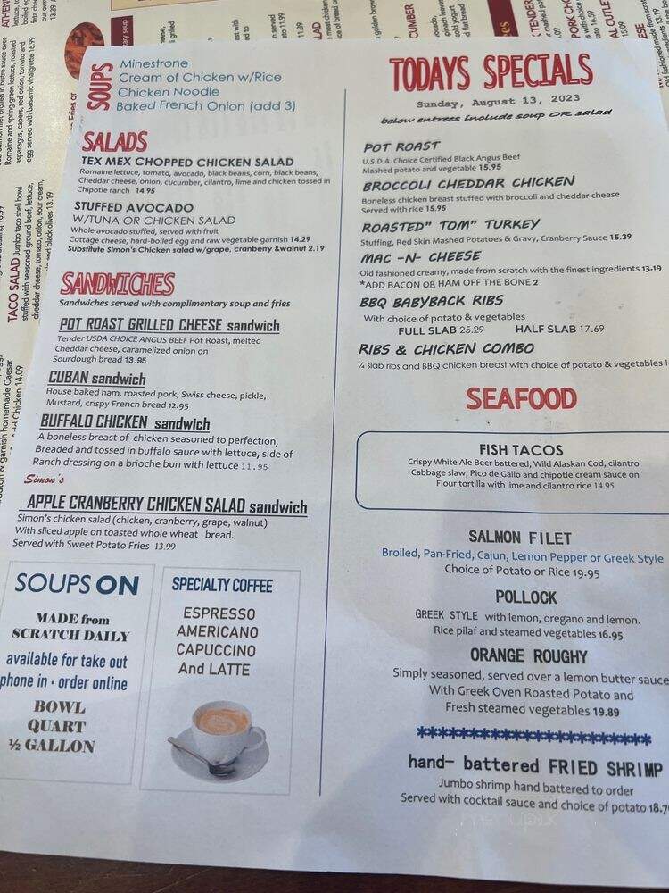 Simons's Restaurant Incorporated - Villa Park, IL menu_pic