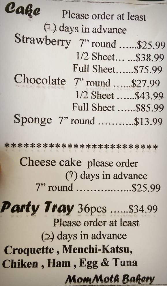 Grace Pastries - Gardena, CA menu_pic