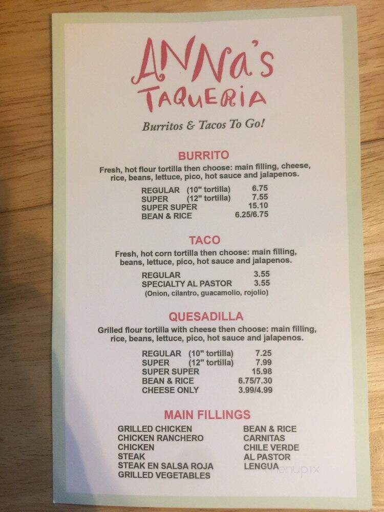 Anna's Taqueria - Allston, MA menu_pic