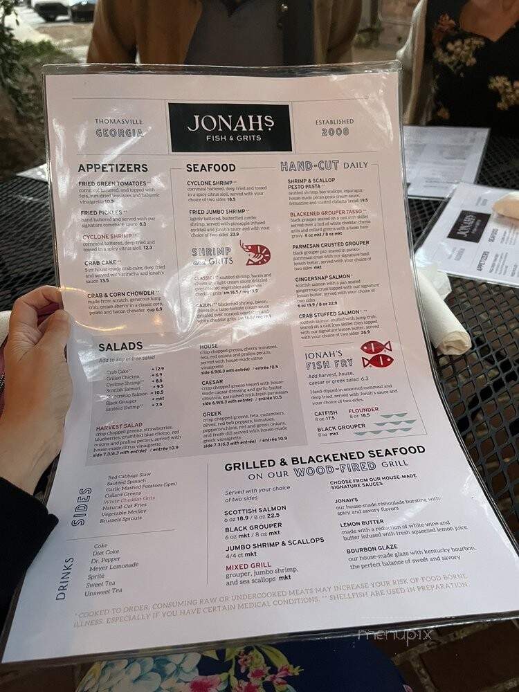 Jonah's - Thomasville, GA menu_pic