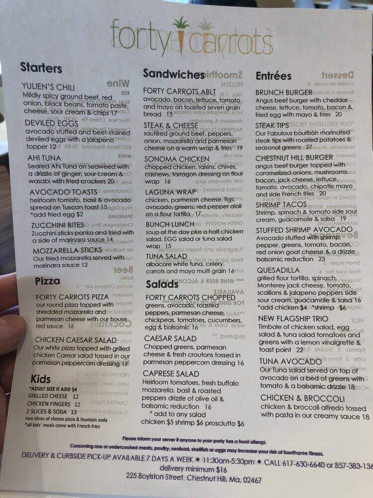 40 Carrots at Bloomingdales, Chestnut Hills Mall - Chestnut Hill, MA menu_pic