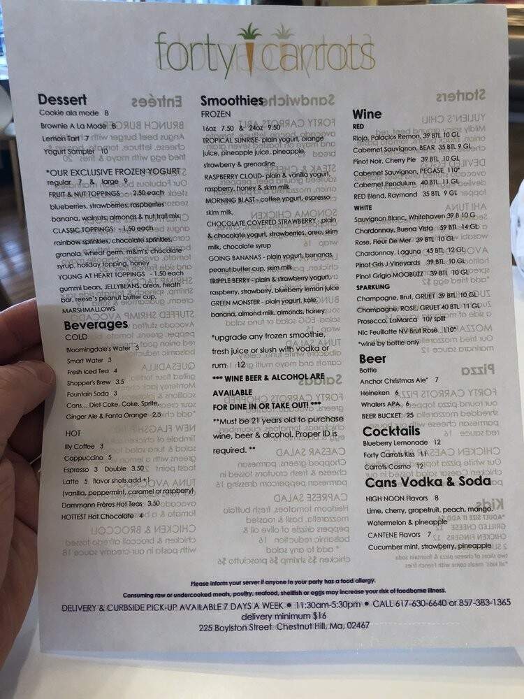 40 Carrots at Bloomingdales, Chestnut Hills Mall - Chestnut Hill, MA menu_pic