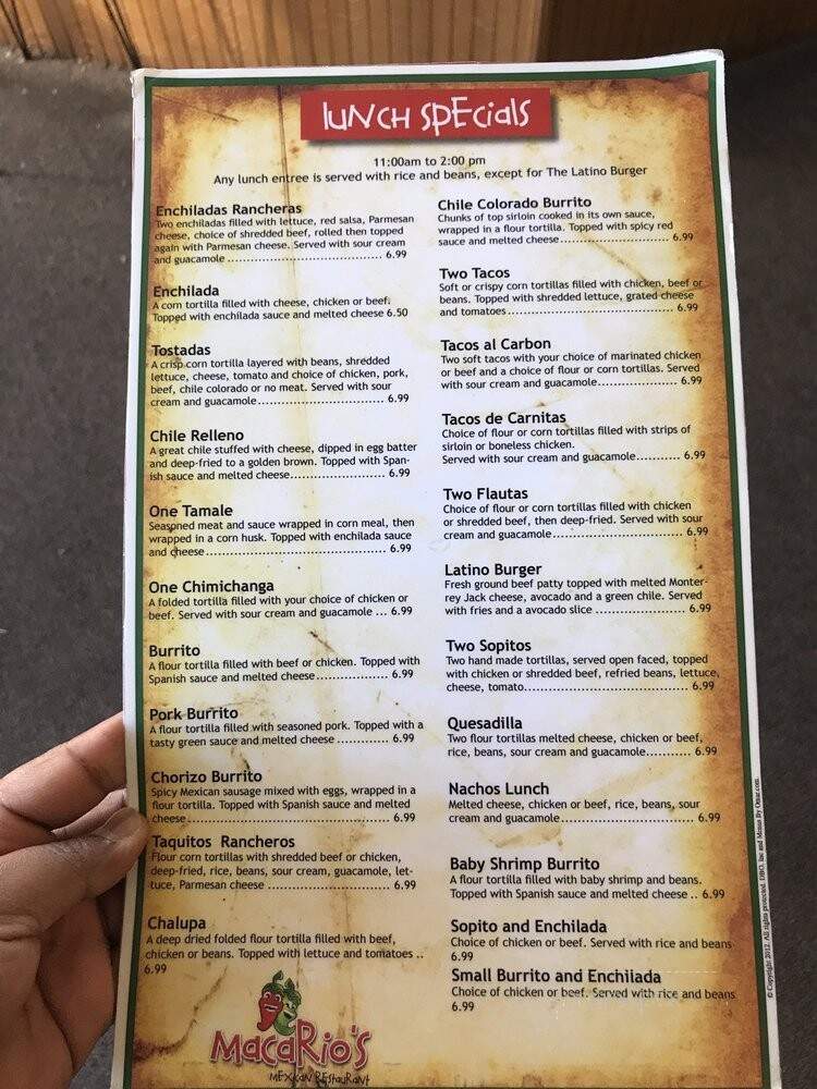 Macarios Mexican Restaurant - Boardman, OR menu_pic