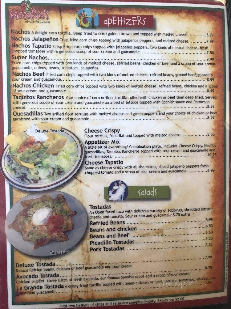 Macarios Mexican Restaurant - Boardman, OR menu_pic