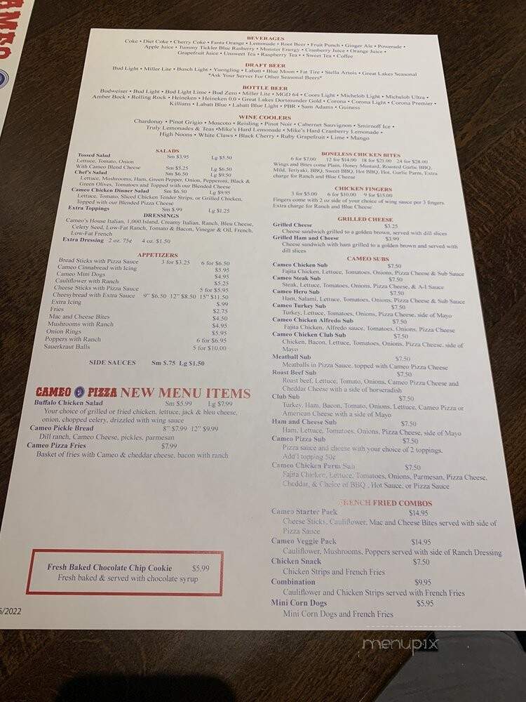 CAMEO Pizza - Put-in-Bay, OH menu_pic