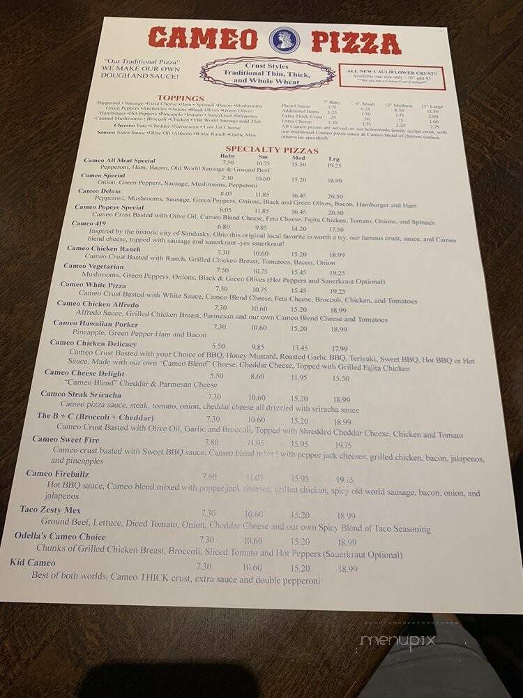 CAMEO Pizza - Put-in-Bay, OH menu_pic