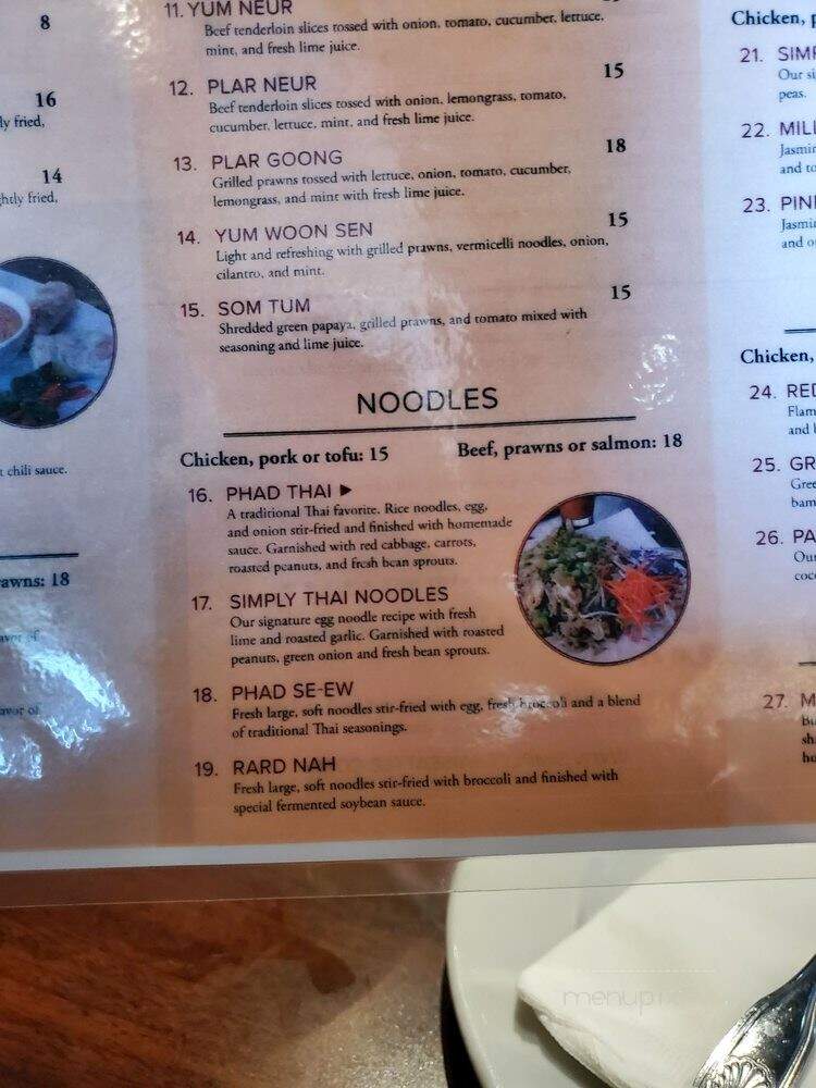 Simply Thai - Tukwila, WA menu_pic