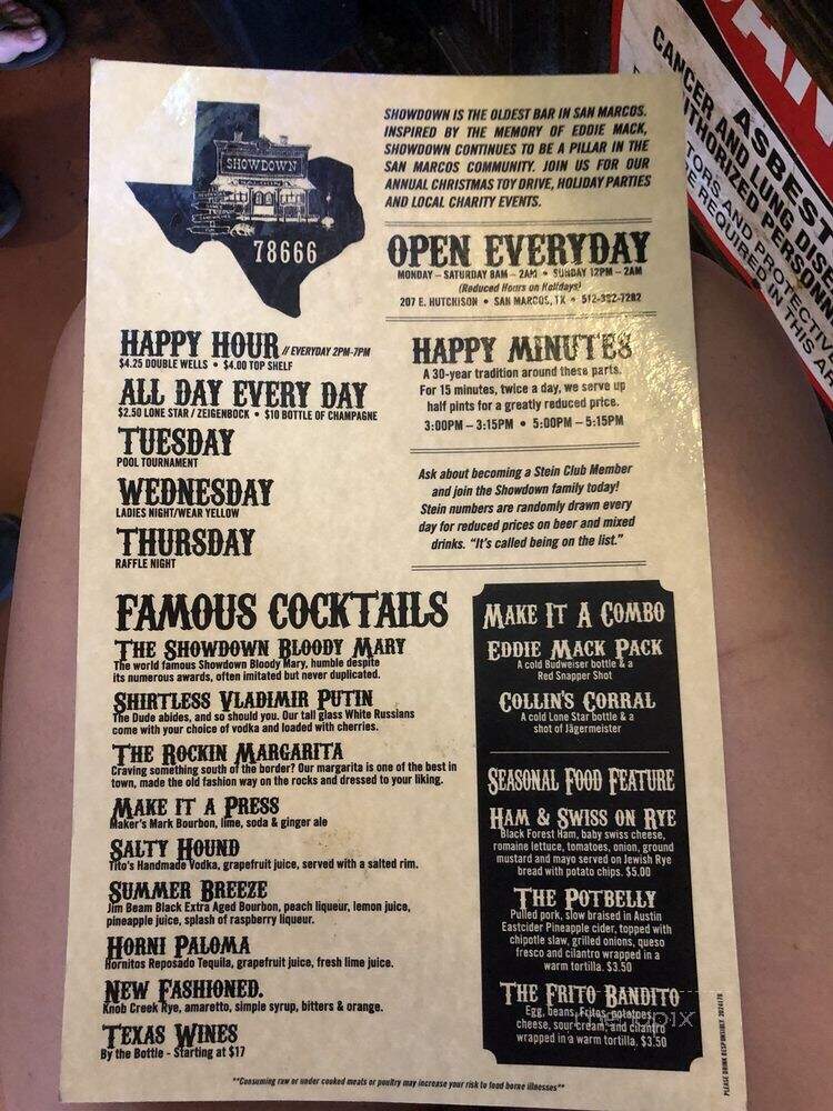 Showdown - San Marcos, TX menu_pic