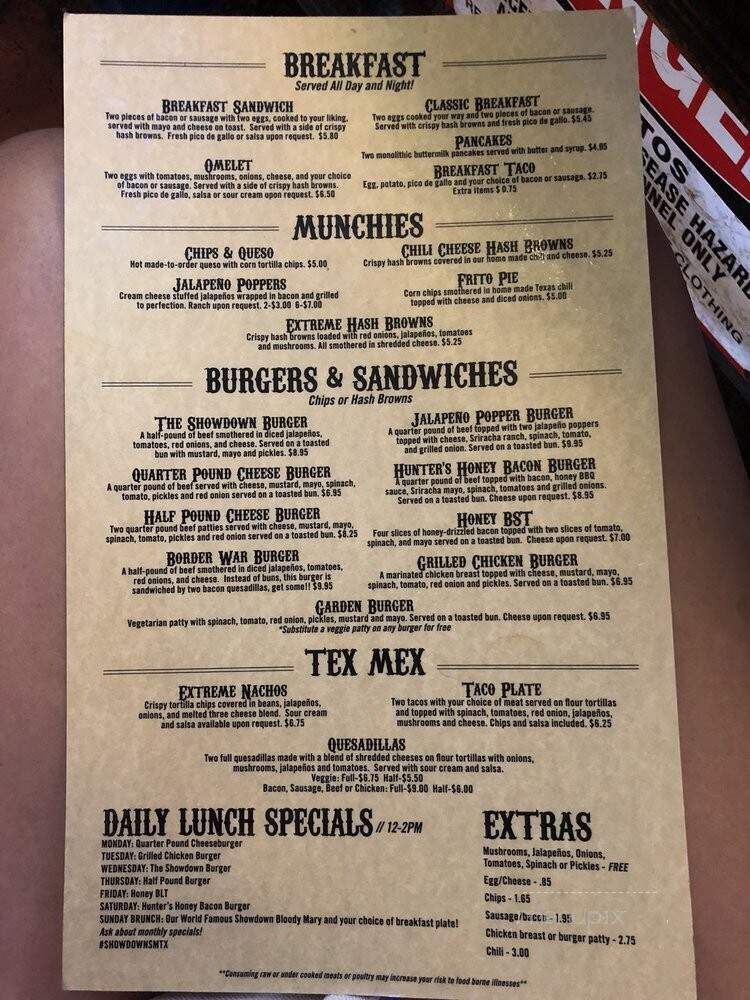Showdown - San Marcos, TX menu_pic