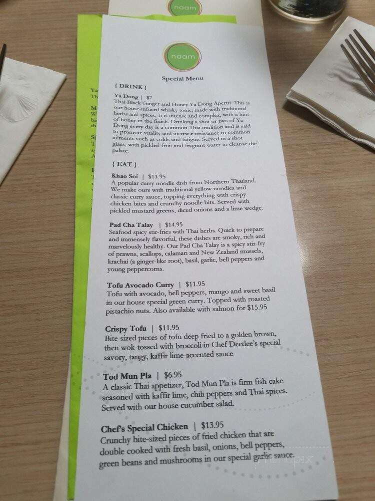 Naam Thai Cuisine - Seattle, WA menu_pic