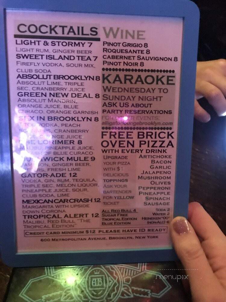 Alligator Lounge - Brooklyn, NY menu_pic