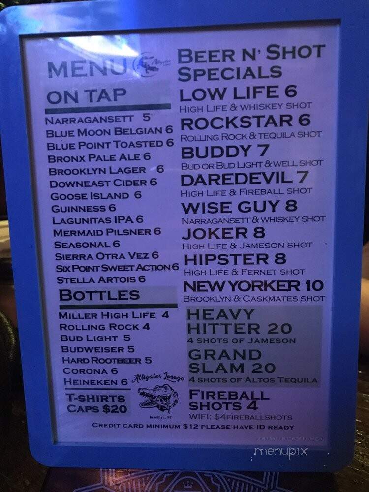 Alligator Lounge - Brooklyn, NY menu_pic