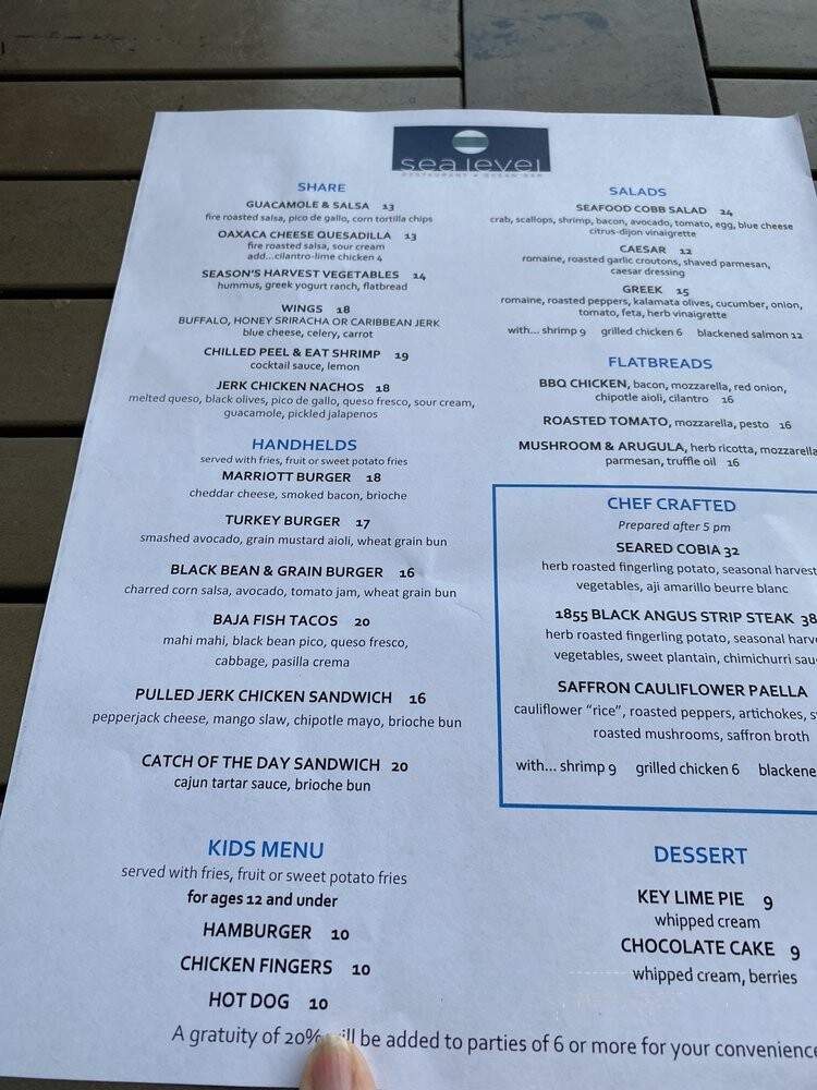 Sea Level Restaurant - Fort Lauderdale, FL menu_pic