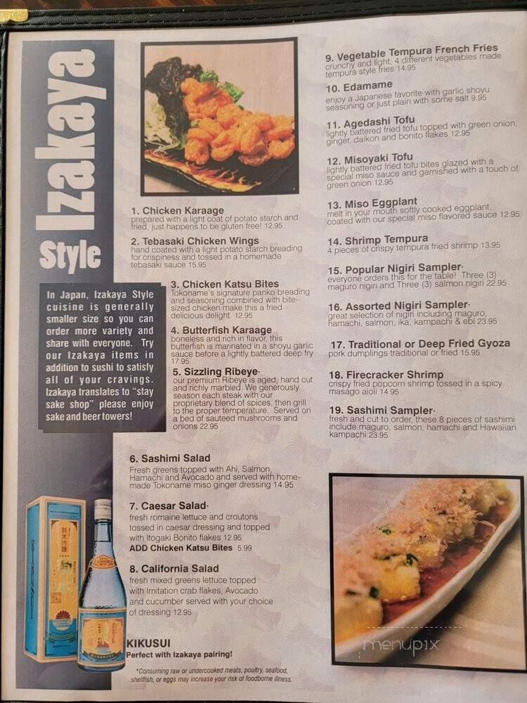 Tokoname Sushi Bar and Restaurant - Kailua, HI menu_pic