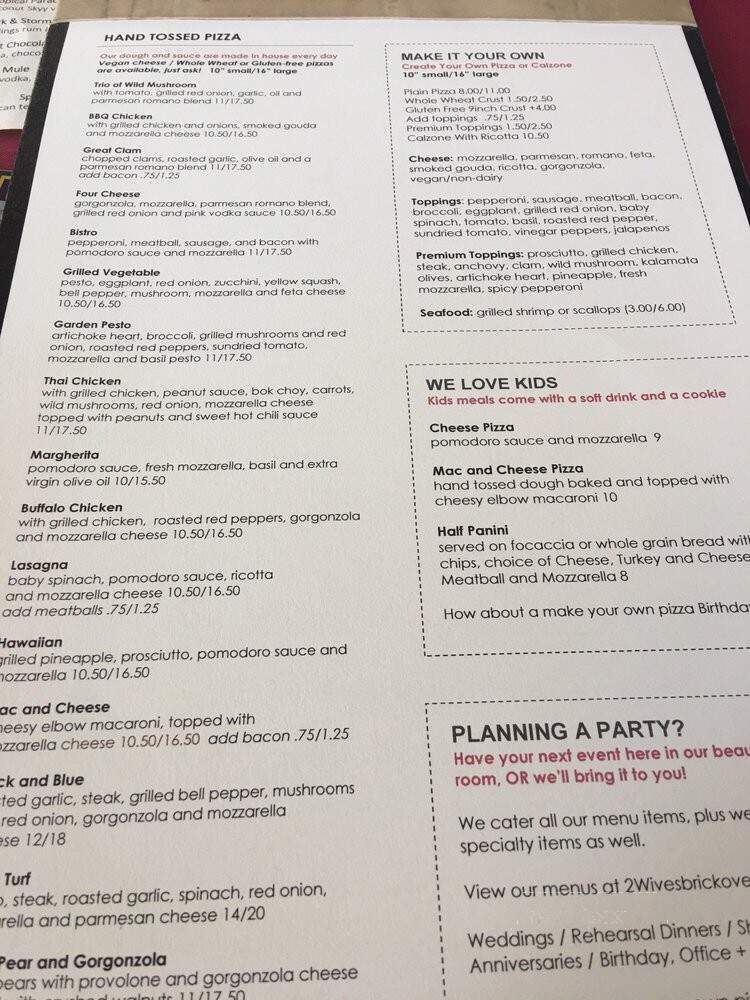 2 Wives Brick Oven Pizza - New London, CT menu_pic
