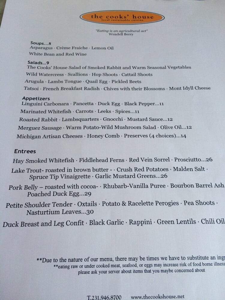 The Cook's House - Traverse City, MI menu_pic
