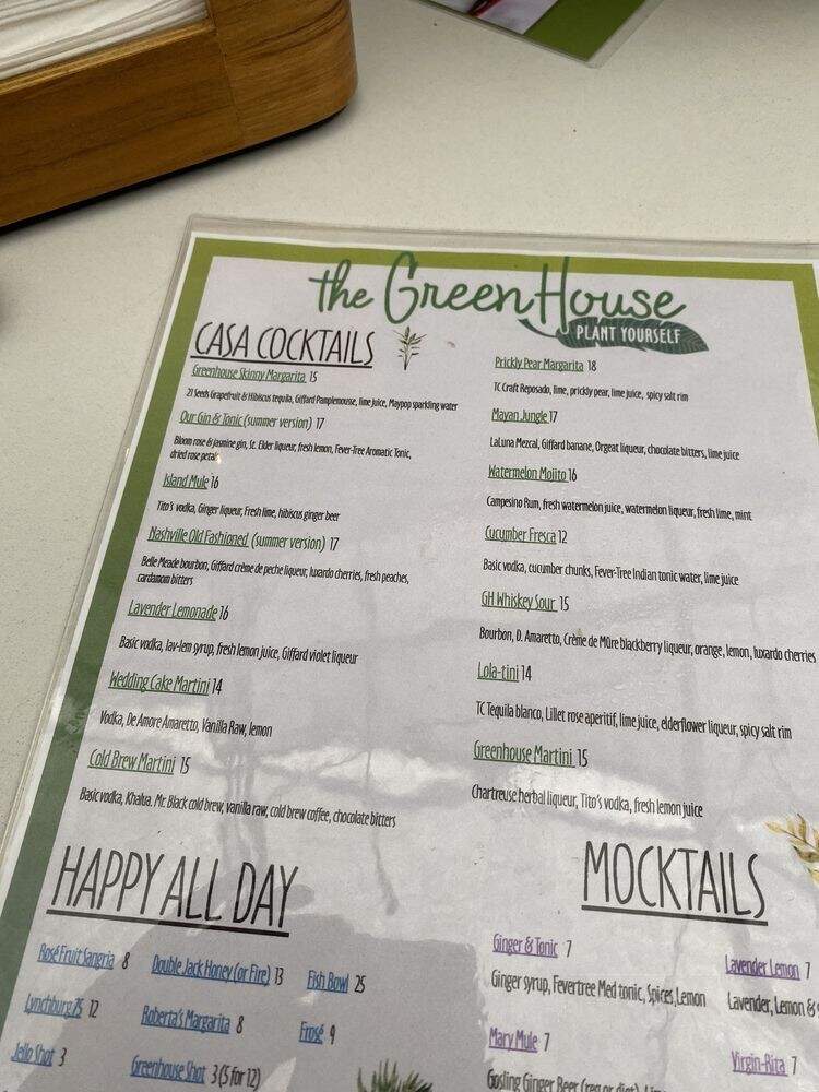 Greenhouse Bar - Nashville, TN menu_pic