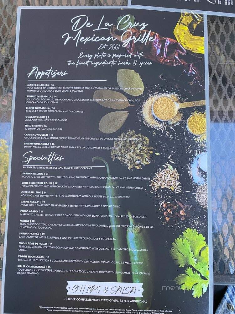 De La Cruz Mexican Grill - Gold Canyon, AZ menu_pic
