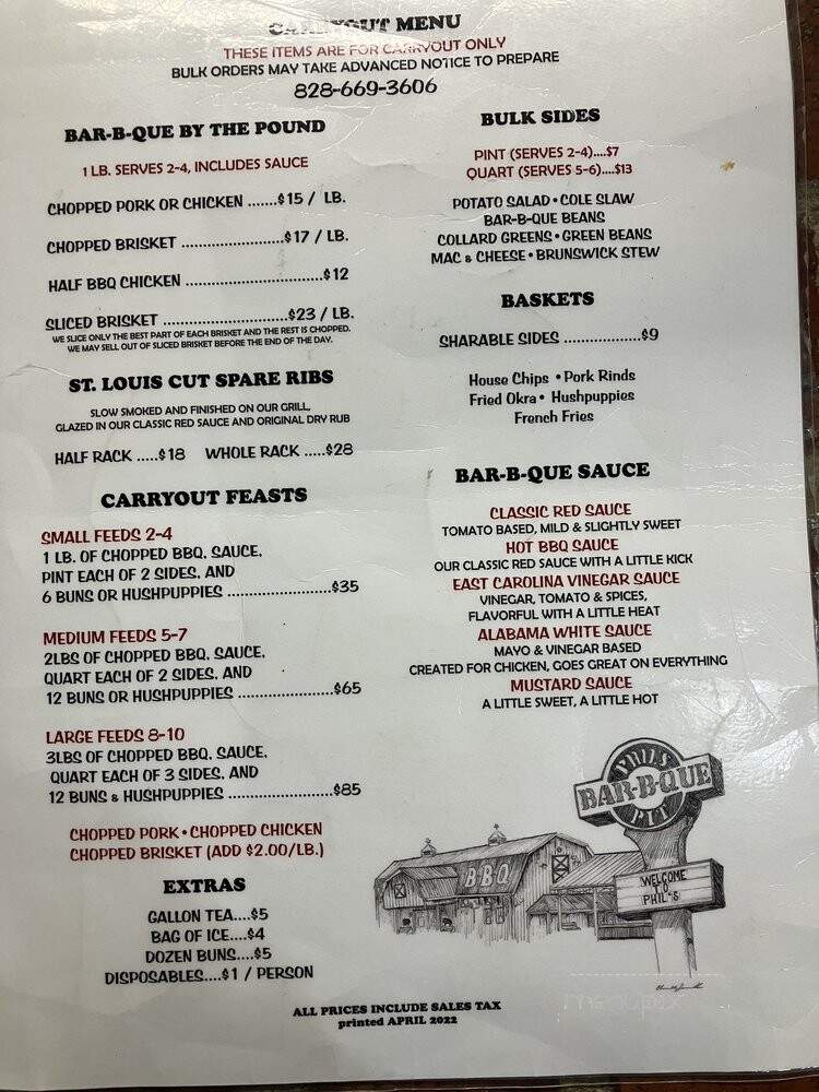 Phil's BBQ Pit - Black Mountain, NC menu_pic