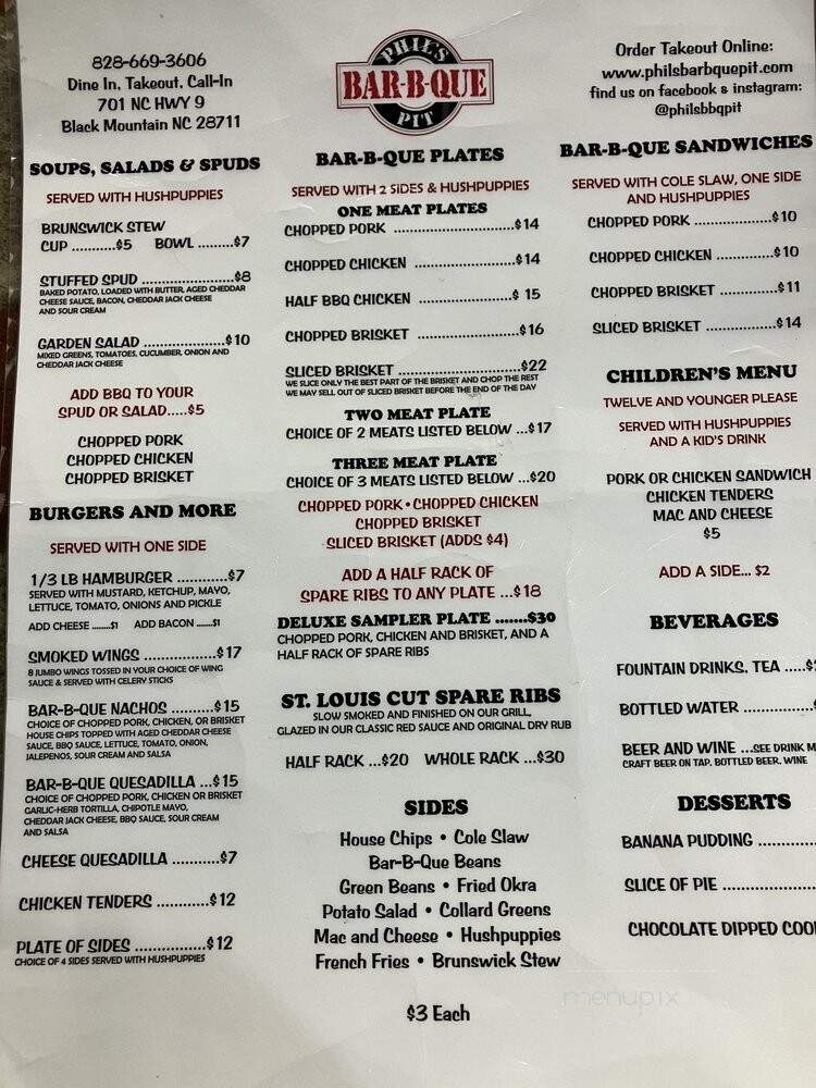 Phil's BBQ Pit - Black Mountain, NC menu_pic