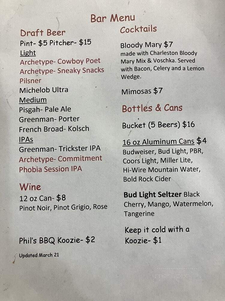 Phil's BBQ Pit - Black Mountain, NC menu_pic