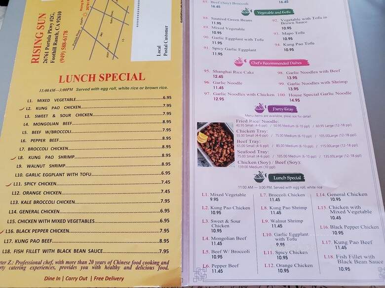 Rising Sun Chinese Food - Foothill Ranch, CA menu_pic