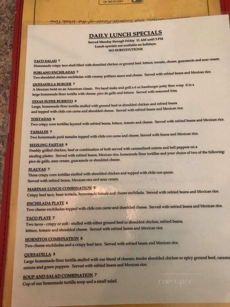 Marinas Mexican Restaurant - League City, TX menu_pic