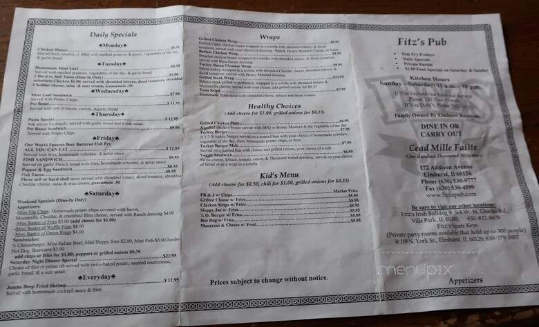 Fitz's Pub - Elmhurst, IL menu_pic