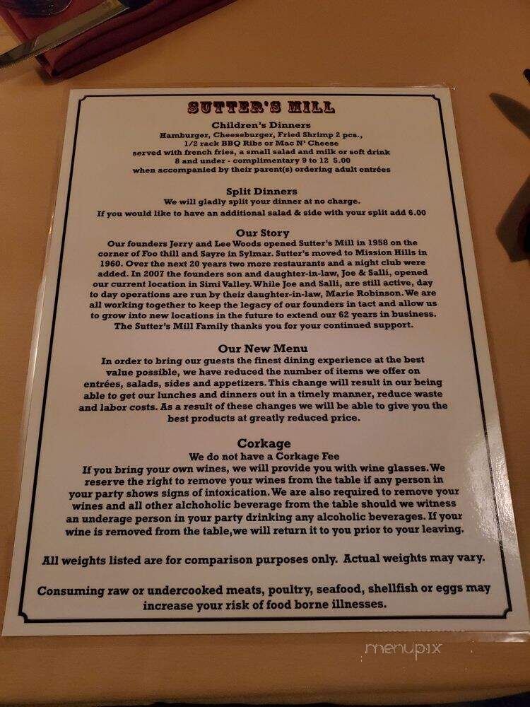 Sutter's Mill - Simi Valley, CA menu_pic