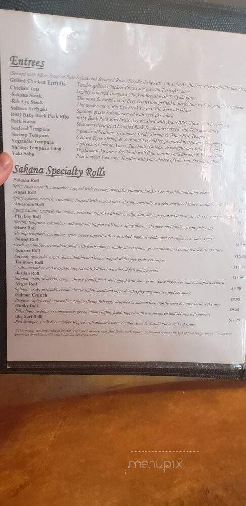 Sakana Sushi Bar & Japanese Cuisine - West Jordan, UT menu_pic