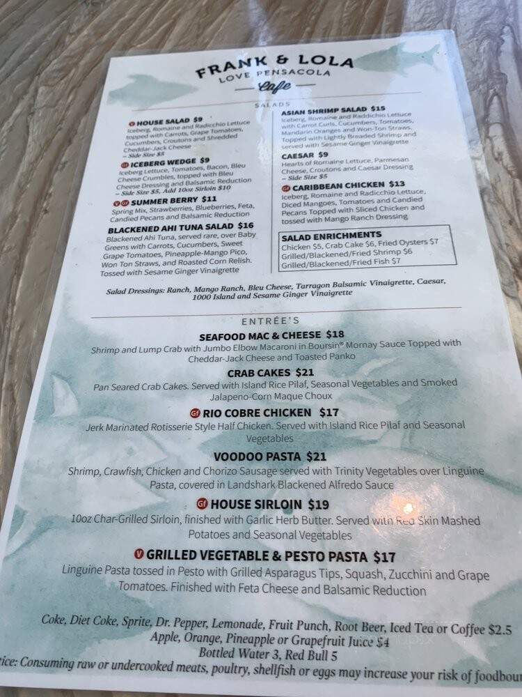 Frank and Lola Love Pensacola Cafe - Gulf Breeze, FL menu_pic