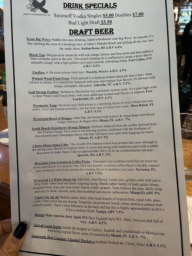 Parrot Lounge - Fort Lauderdale, FL menu_pic